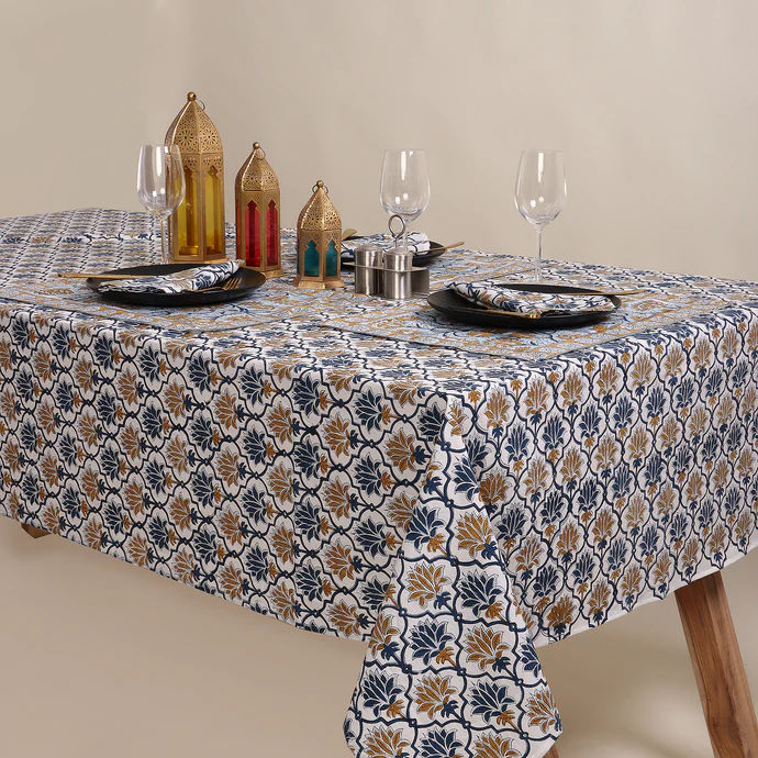 Traditional Blue Block Print Pure Cotton Table Cover Cloth